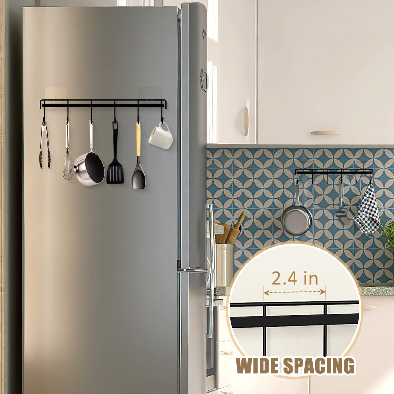 HOMEBROS Kitchen Utensil Hanger, Adhesive Utensil Holder Wall Mount Kitchen Rack Rail with 12 Hooks, Space Saving and No Drilling, Black, 2 Pcs - Image 5